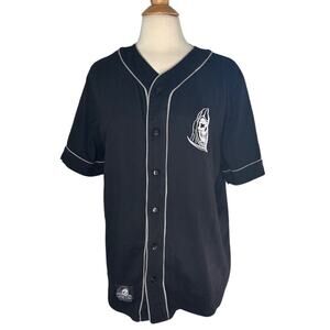 Lurking Class Embroidered Black Button-Up Men's Shirt Baseball Tee Comfy P26